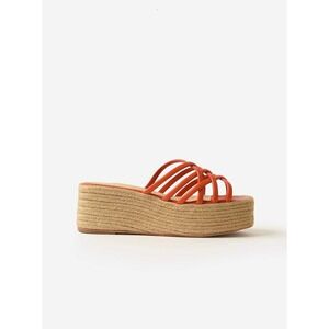 Paloma Barcelo Belinda Wedge Espadrille Platform Sandals Orange Napa Leather 39